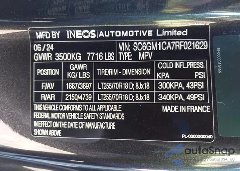 2024 Ineos Grenadier Fieldmaster Edition/Trialmaster Edition z USA, uszkodzony, nr VIN SC6GM1CA7RF021629